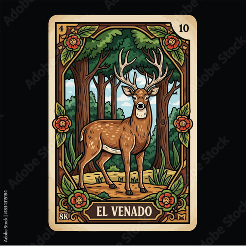 Majestic Deer in Forest Scene An Enchanting Wildlife Illustration