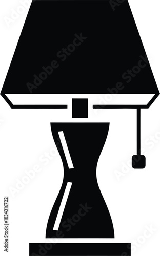 Simple black silhouette of a classic table lamp with a fabric shade and pull chain