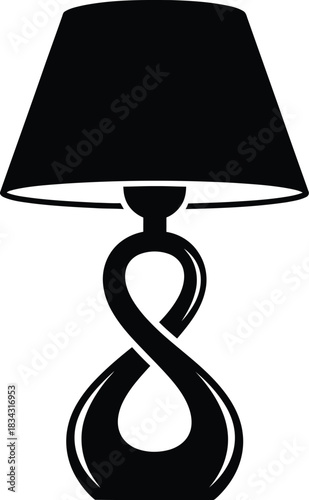 Elegant black table lamp with a unique infinity shaped base and conical shade