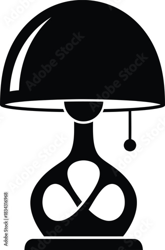 Classic black silhouette of a vintage table lamp with a pull chain and decorative base