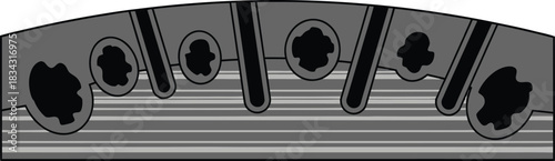 Technical cross section diagram of micropipe structure showing vertical channels and voids for material science engineering and physics research education concept.