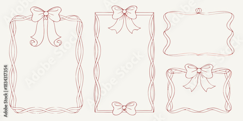 Elegant hand drawn frames with bows for invitations and celebratory designs