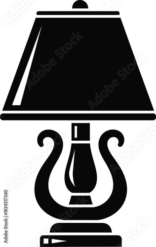 Classic black silhouette of a decorative table lamp with a lyre shaped base