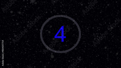 Modern white digital timer counting down from 10 to 0 on black ball background .