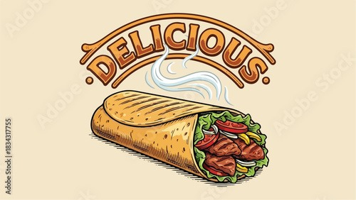 Delicious Shawarma Wrap with Fresh Vegetables and Meat.