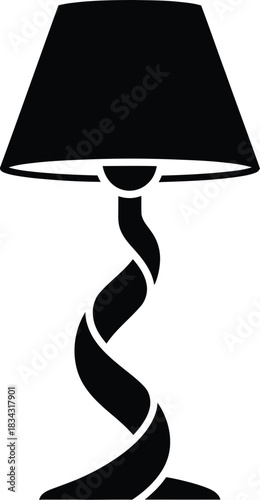 Elegant black silhouette of a modern table lamp with a twisted sculptural base and classic lampshade