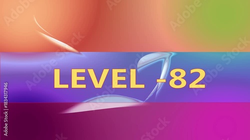 visual abstract background in orange, blue, and purple . Level 82 text glitching over orange and red lines against Blurred abstract background .	