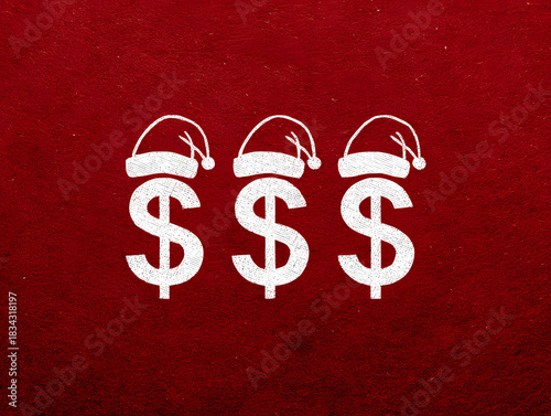 Christmas Dollar Symbols on Red Festive Background
