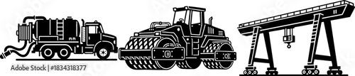 Heavy Industrial Equipment Set Vector Illustration Icons.