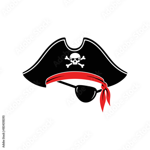 Pirate Hat with Skull and Crossbones, Red Bandana, and Eye Patch A Symbol of Adventure and Mystery