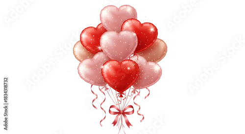 Romantic heart shaped balloons celebration isolated on transparent background