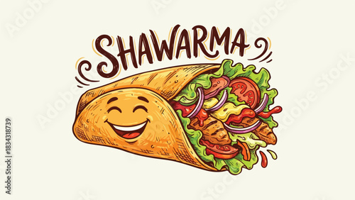 Delicious Shawarma Wrap with Smiling Face and Fresh Ingredients.