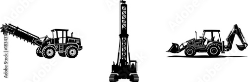 Heavy Construction Equipment Silhouettes: Machinery Vector Set