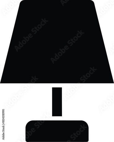 Simple black silhouette icon of a modern table lamp with a conical shade and rectangular base