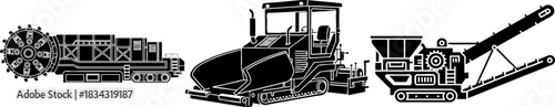 Road Construction and Paving Machinery Vector Icons Set
