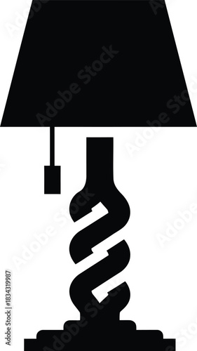 Stylized silhouette of a black table lamp with a twisted base and pull chain