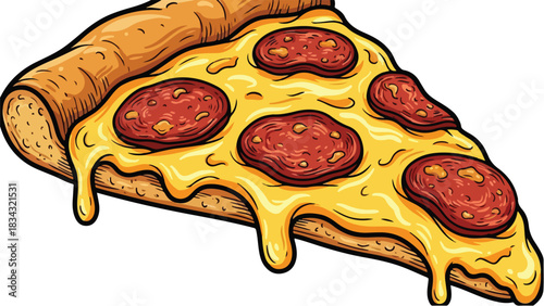 Delicious pepperoni pizza slice with melted cheese and crispy crust.