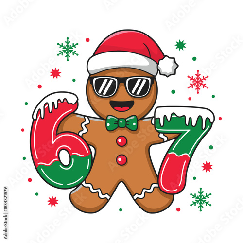 Christmas gingerbread man with number 6 7 t shirt design