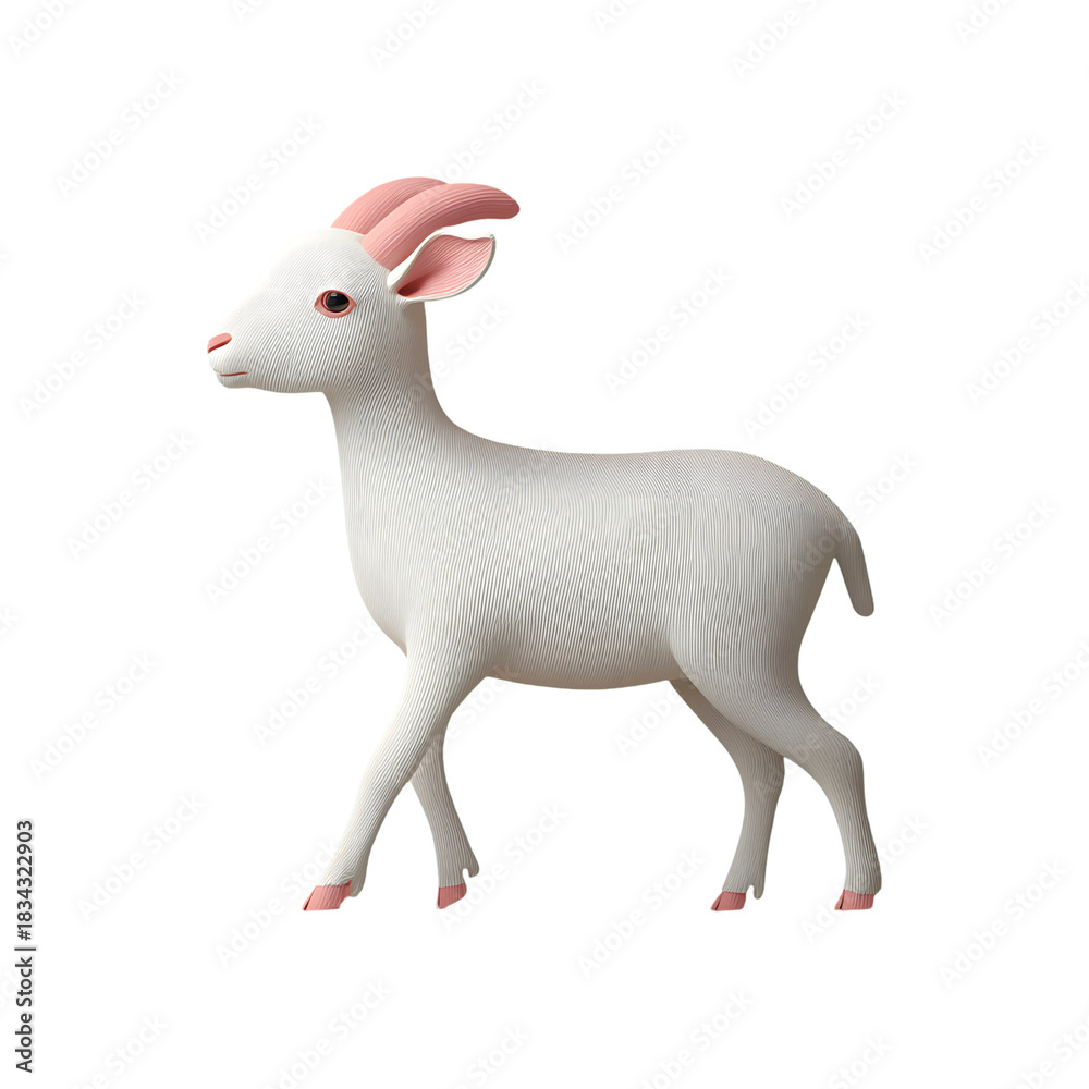 Fototapeta premium Cute Minimalist White Sheep with Pink Details Standing on Black Background