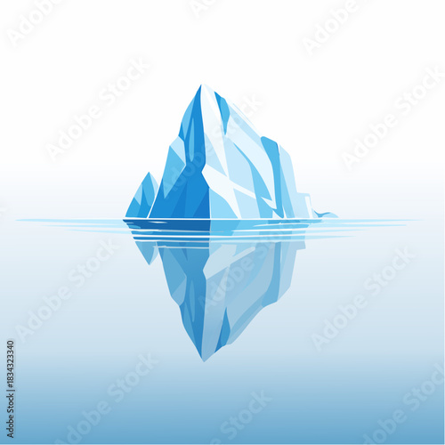 Majestic Blue Iceberg Floating in Calm Water Under Bright White Sky with Clear Reflection Below Illustrating Vastness and Cold Climate Adventure