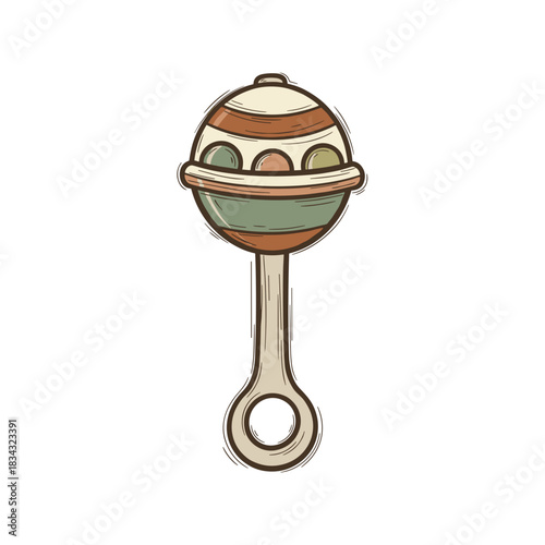 Baby rattle in a vintage style on a white background