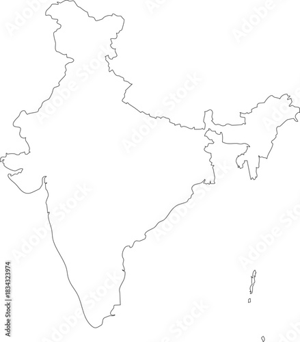 India Map Isolated Outline Stroke Vector Map Editable