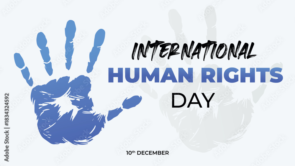 Fototapeta premium International Human Rights Day Blue Handprint Background with Typography