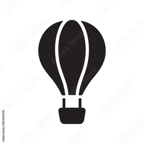 Black and white hot air balloon silhouette icon vector illustration for transport and travel design