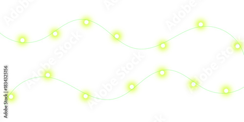 Two wavy strings of glowing yellow-green fairy lights isolated on a plain white background.