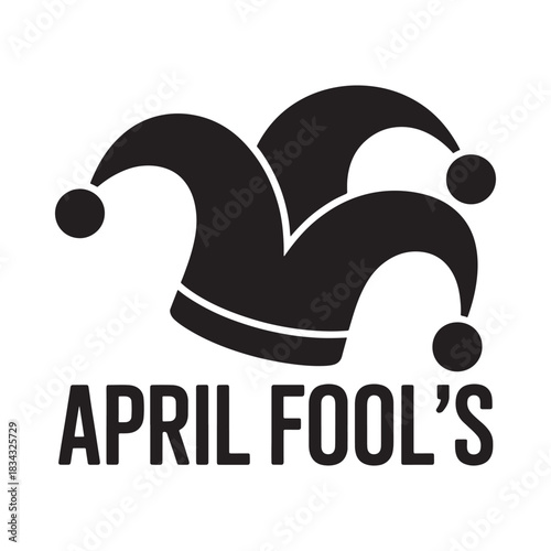 Jester hat and april fools text graphic