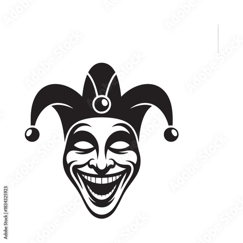 Laughing jester face with jester hat and bells