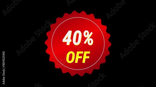 40% off video sale badge on a black background. Icon motiongraphic transparent video