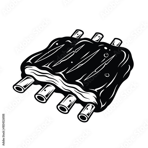 Barbecue Ribs Icon Black and White Keywords: ribs, barbecue, meat, food, pork, beef, grill