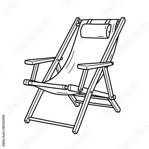 Beach chair line drawing Keywords: beach, chair, lounge, deckchair, recliner, outdoor, furniture