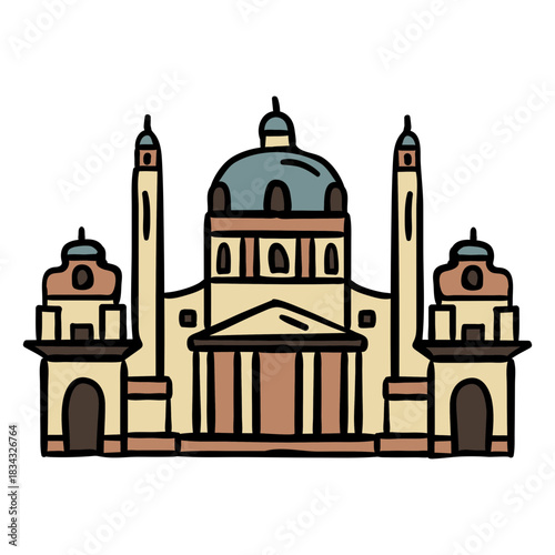 Coloured hofburg vienna palace handdrawn