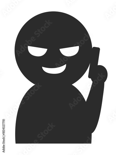 悪い顔で電話をしているシンプルな人のシルエットのイラスト