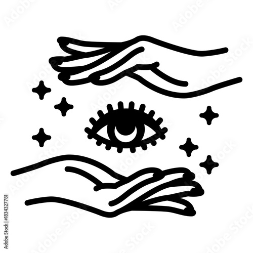 Eye levitating between hands stroke