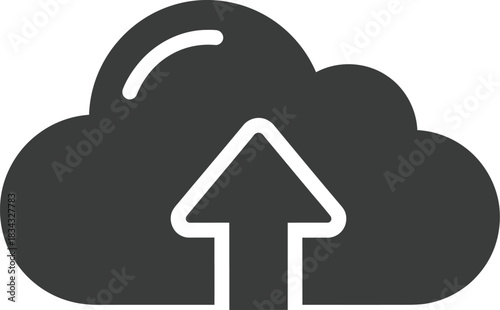 Digital cloud icon with upward arrow symbolizing data upload and storage