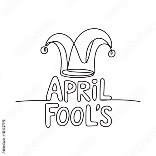 Hand drawn april fools day jester hat and text