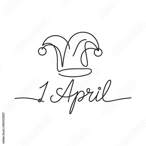 April fools day jester hat and date hand drawn illustration