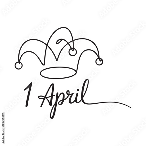 Simple line art of a jester hat and april fools day text
