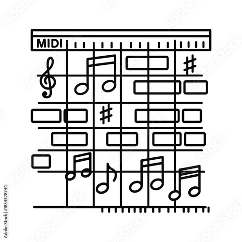 Midi digital music composition score notes outline icon vector