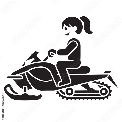 Woman riding snowmobile icon