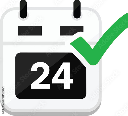 Calendar with number 24 and a green checkmark symbolizing a completed task or event.