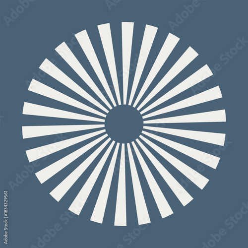 Radial circle lines. Symbol of Sun star rays. Minimalist flat design element. Circular lines. Spokes with radiating stripes mockup. Trendy Cloud Dancer color. Abstract illusion geometric round shape. 