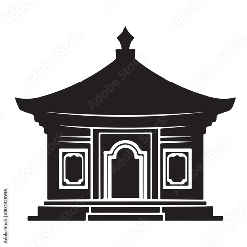 Black silhouette of traditional japanese temple building
