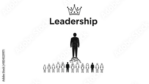 Leadership crown leader team success management business strategy power influence authority position, line vector illustration