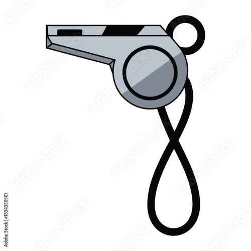 A silver whistle on a lanyard, minimalist clipart, transparent background.