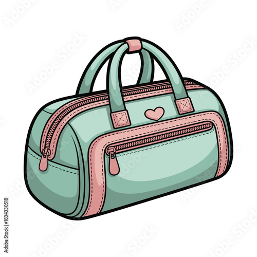 A gym duffel bag with zipper, cute style, transparent background.