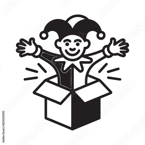 Jester pops out of a box with open arms